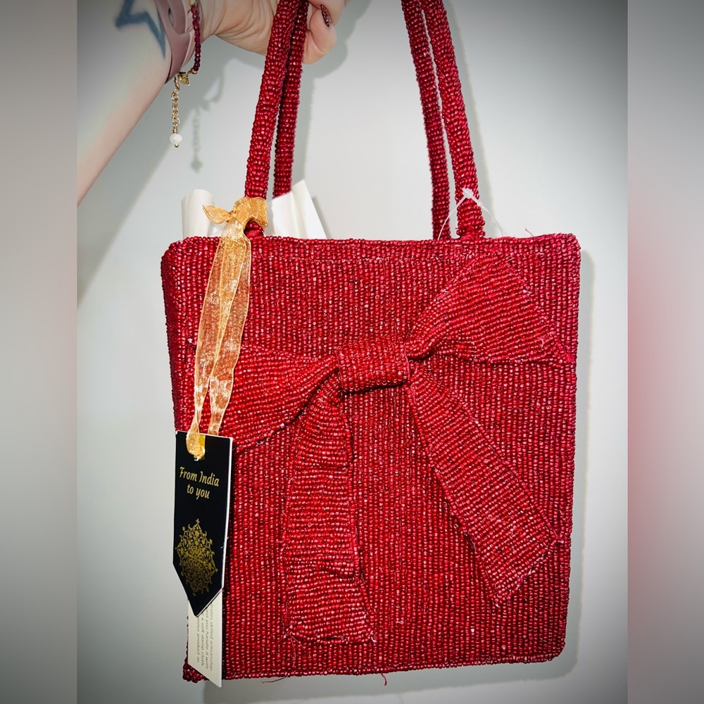 Red Beaded Bow Tote Handbag Viral Find From India to You